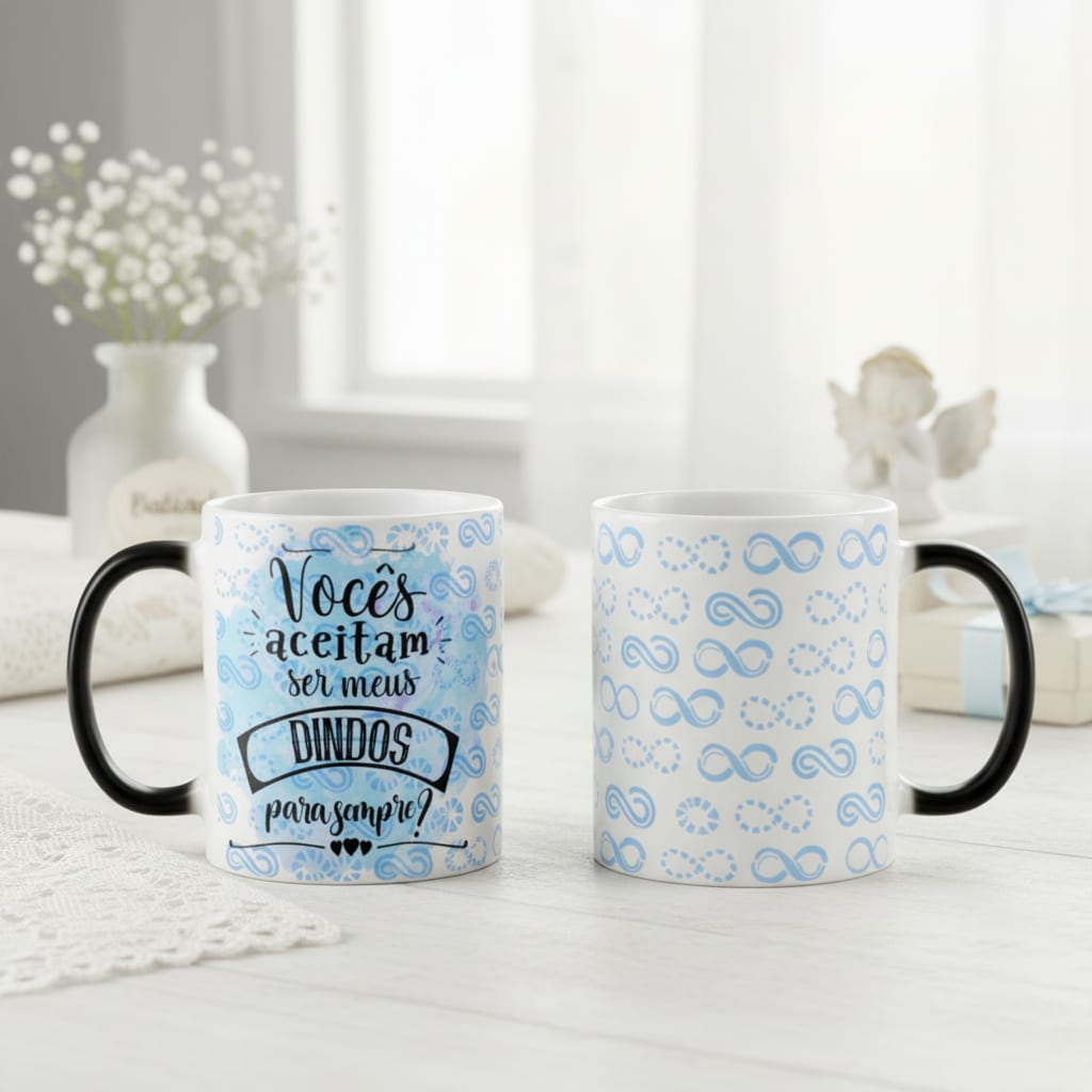 Caneca Mágica Convite Criativo Vocês Aceitam Ser Meus Dindos