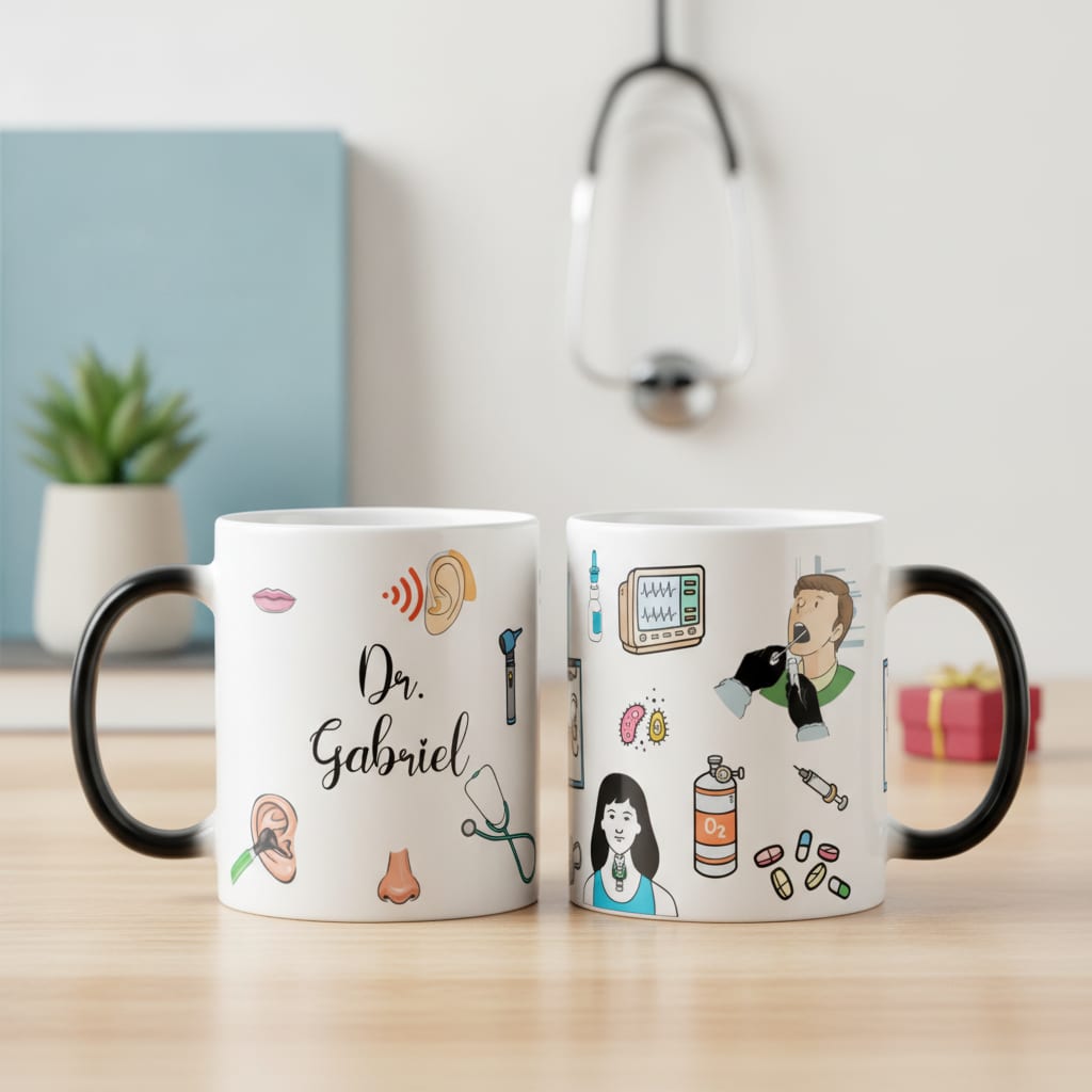 Caneca Mágica Presente Criativo com Nome para Otorrino - Profissões (Médico(a))