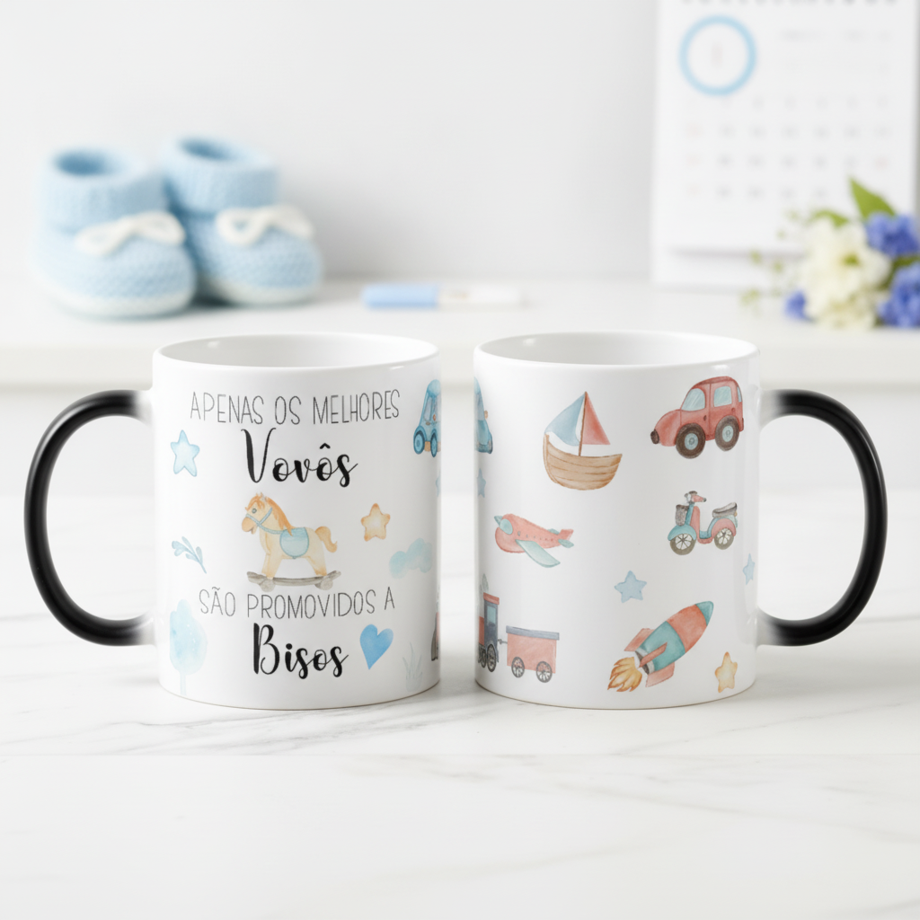 Caneca Mágica Presente Criativo para Vovô Promovido a Biso - Anúncio de Gravidez (Vovô/Biso)