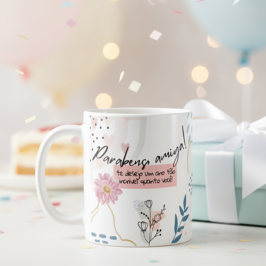 Caneca Mágica Presente Divertido de Aniversário para Amiga