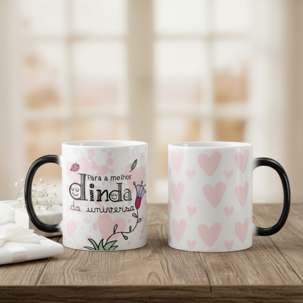 Caneca Mágica Presente para Melhor Dinda do Universo - Batizado (Madrinha/Dinda)