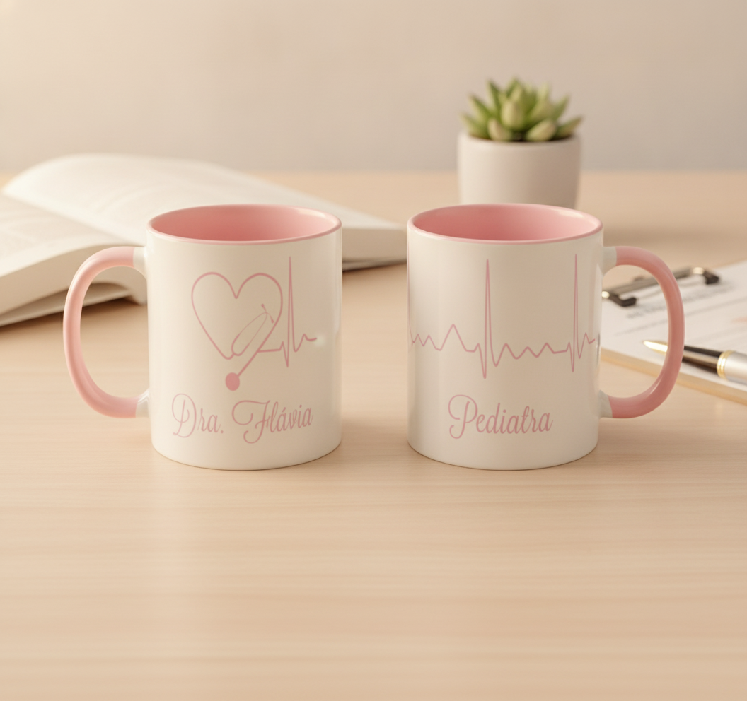 Caneca Medicina Profissão Médica com Estetoscópio - Profissões (Médico(a))
