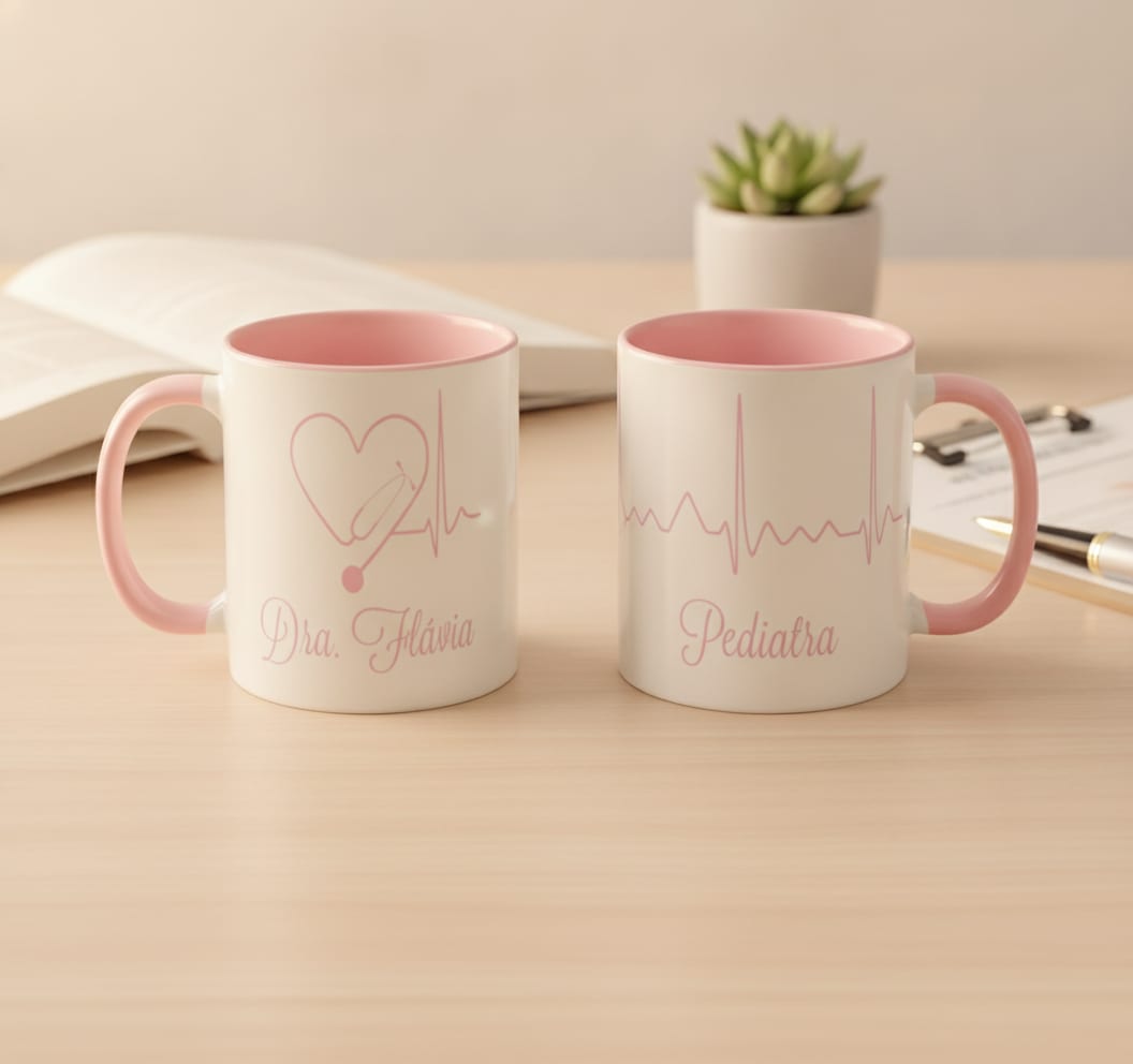 Caneca Medicina Profissão Médica com Estetoscópio - Profissões (Médico(a))