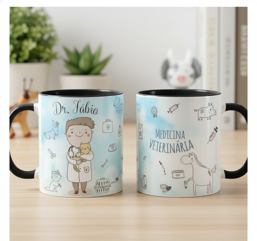 Caneca Medicina Veterinária Profissão Veterinário com Nome - Profissões (Medicina Veterinária)