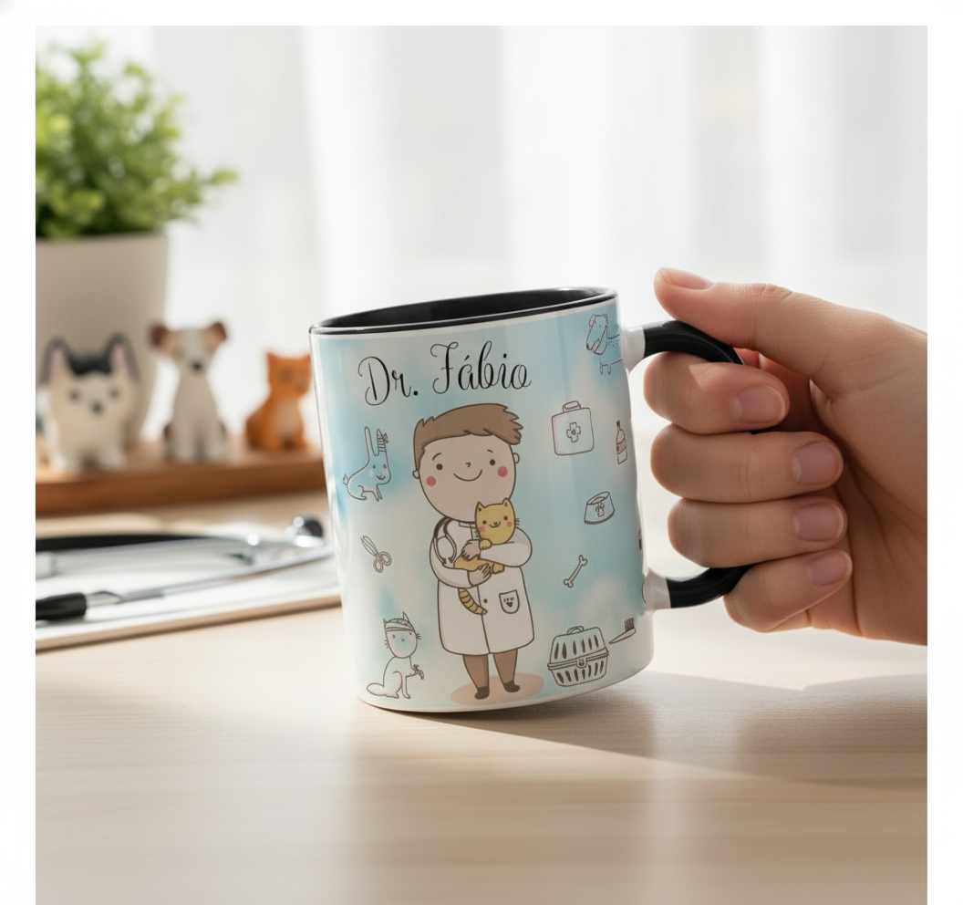Caneca Medicina Veterinária Profissão Veterinário com Nome
