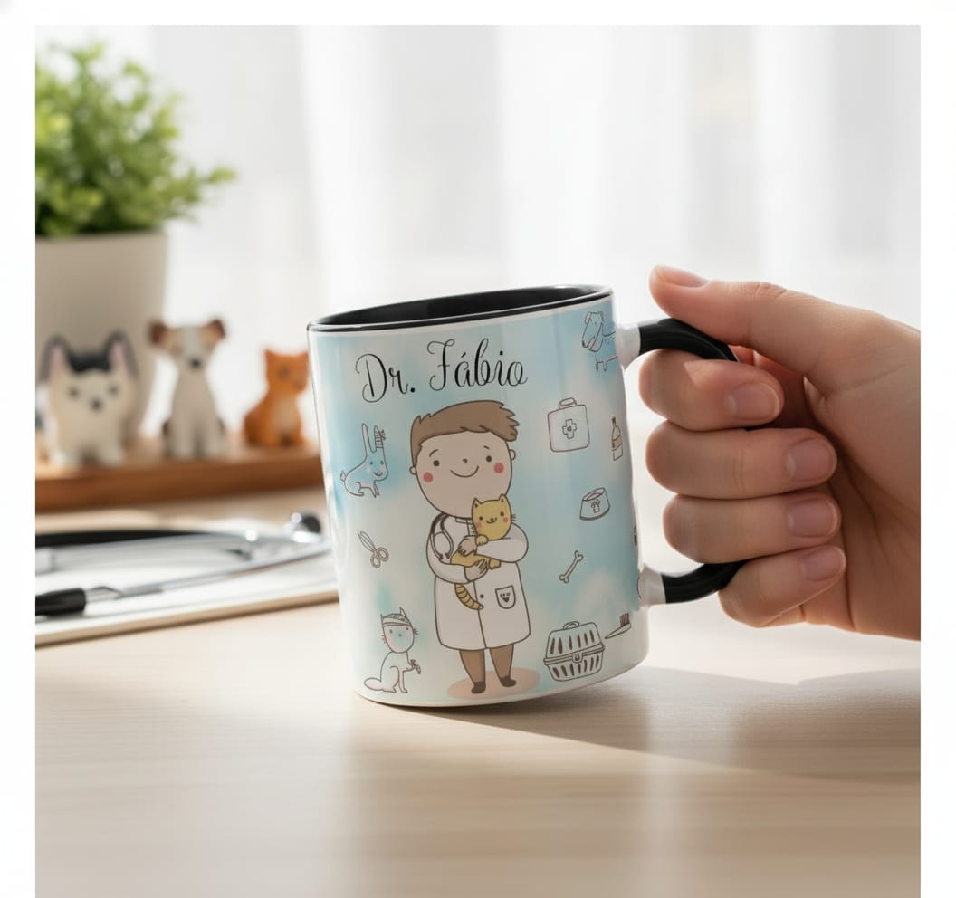 Caneca Medicina Veterinária Profissão Veterinário com Nome