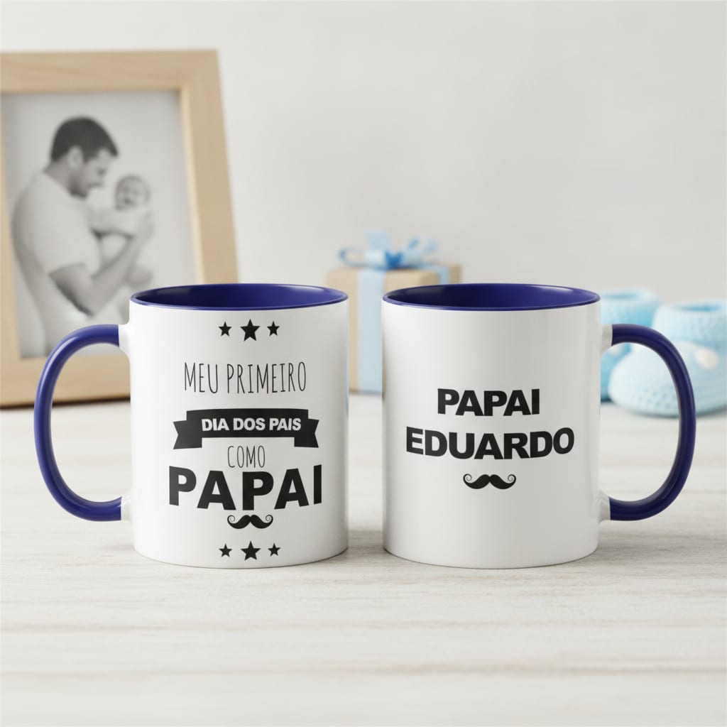 Caneca Meu Primeiro Dia Dos Pais Como Papai - Azul - Família (Pai)