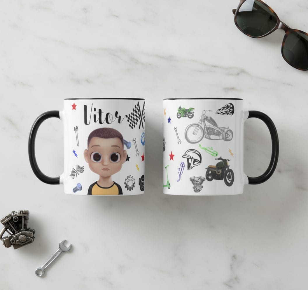 Caneca Motociclista Personalizada Avatar Moto Nome Presente Profissões 🏍️ - Profissões (Motociclista)