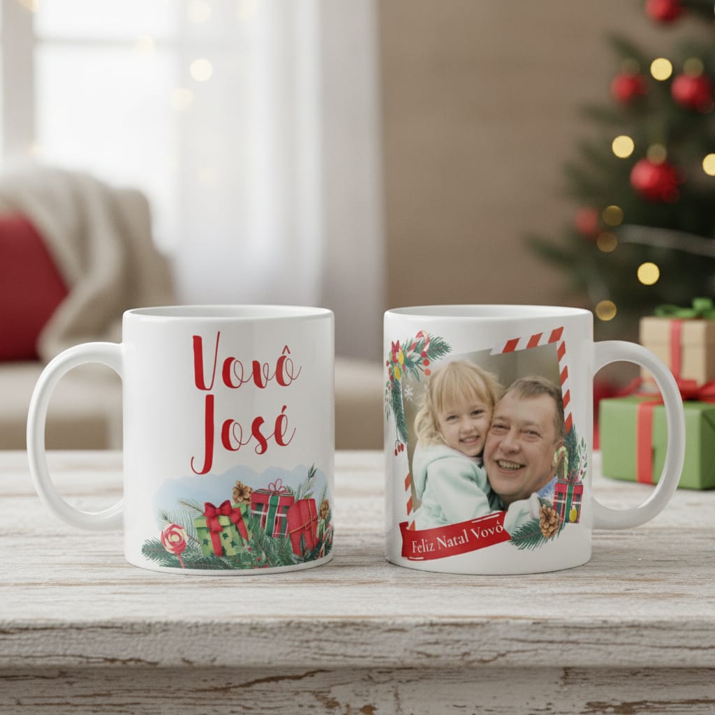 Caneca Natalina Personalizada com Foto Avô - Família (Vovô/Avô)