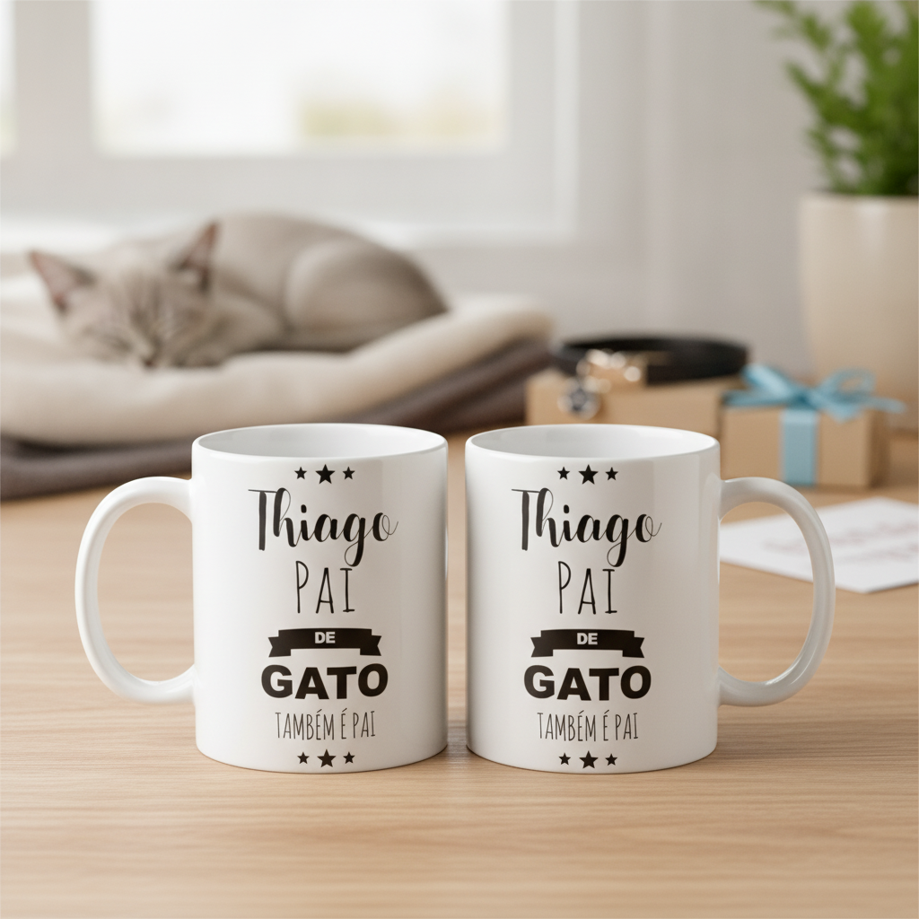 Caneca Nome Personalizado Masculina Pet Presente Pai de Gato - Pet (Pai)