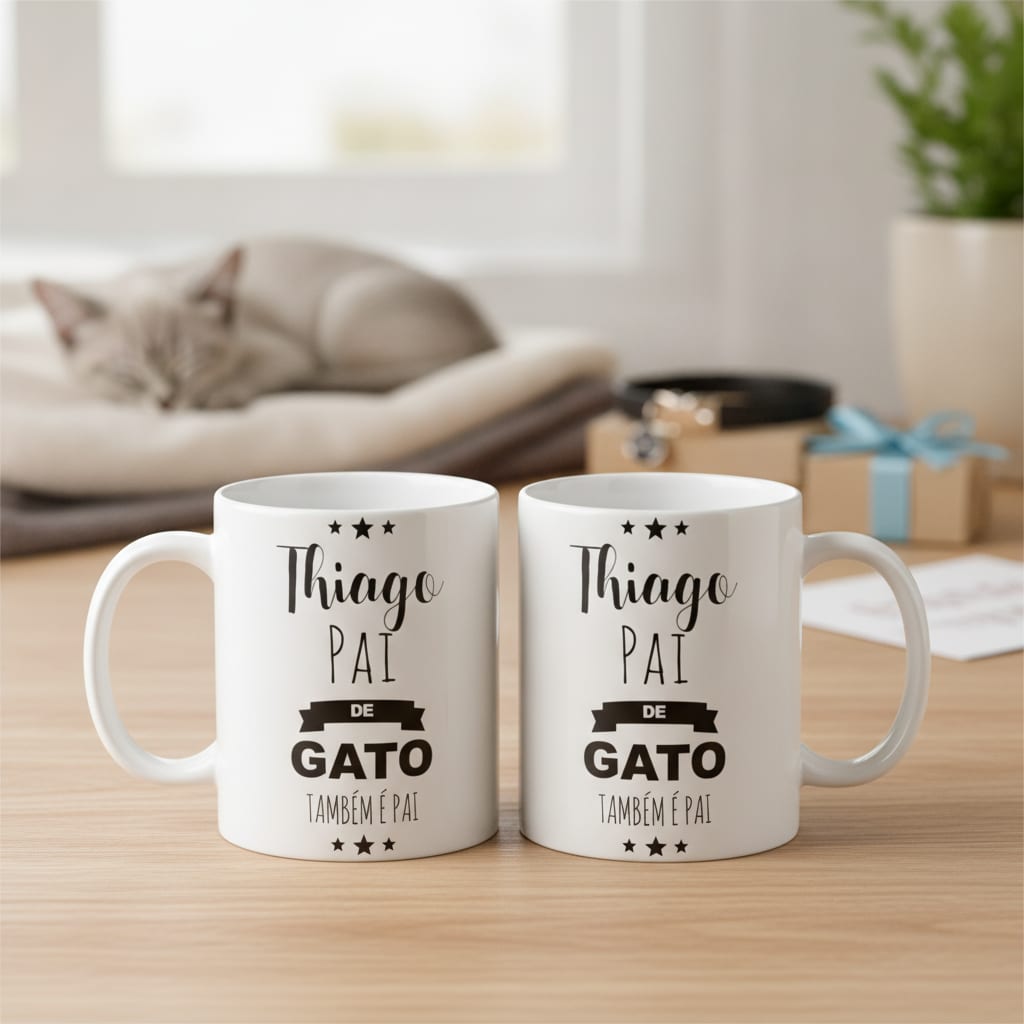 Caneca Nome Personalizado Masculina Pet Presente Pai de Gato - Pet (Pai)