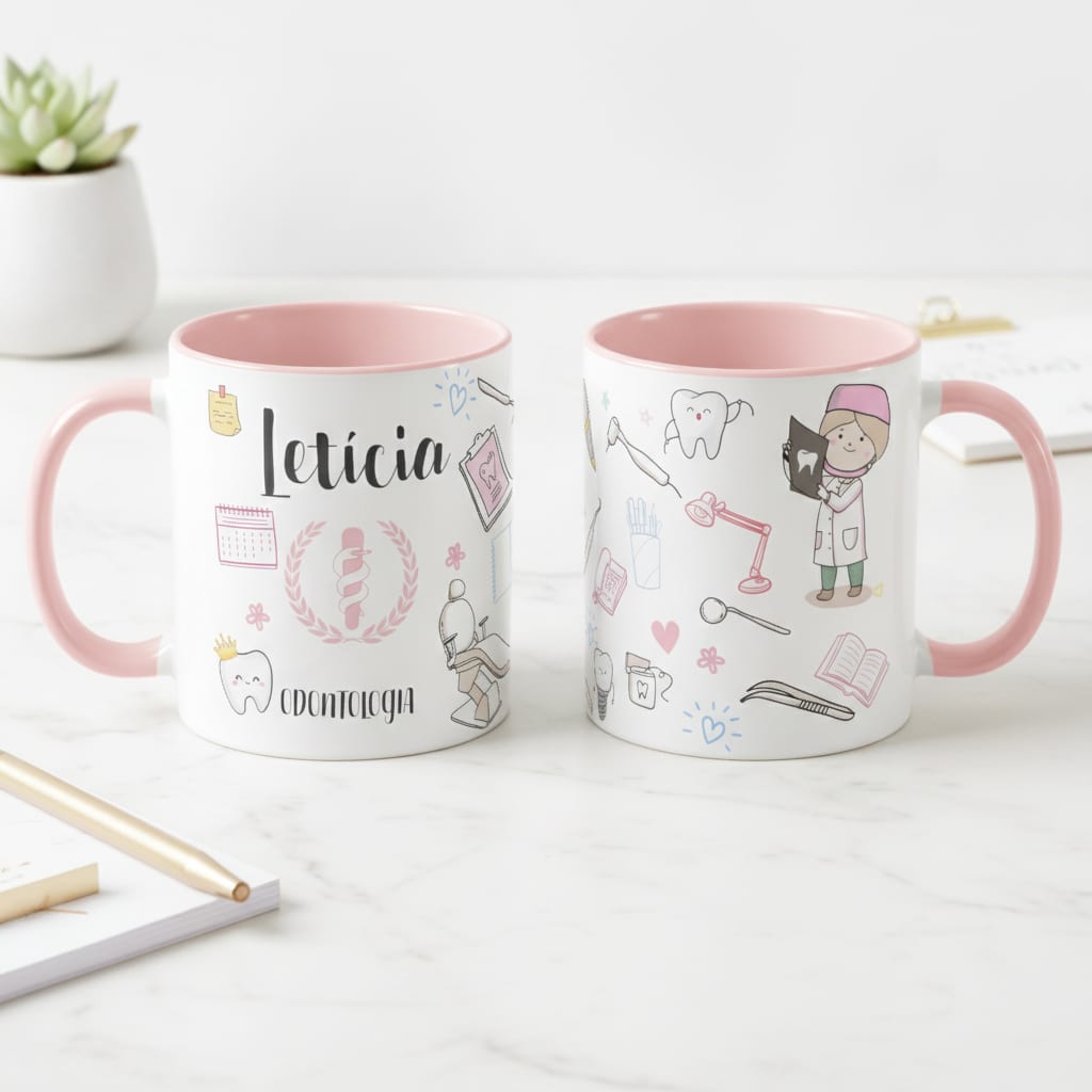 Caneca Odontologia Formatura de Dentista Nome Personalizado - Profissões (Dentista)
