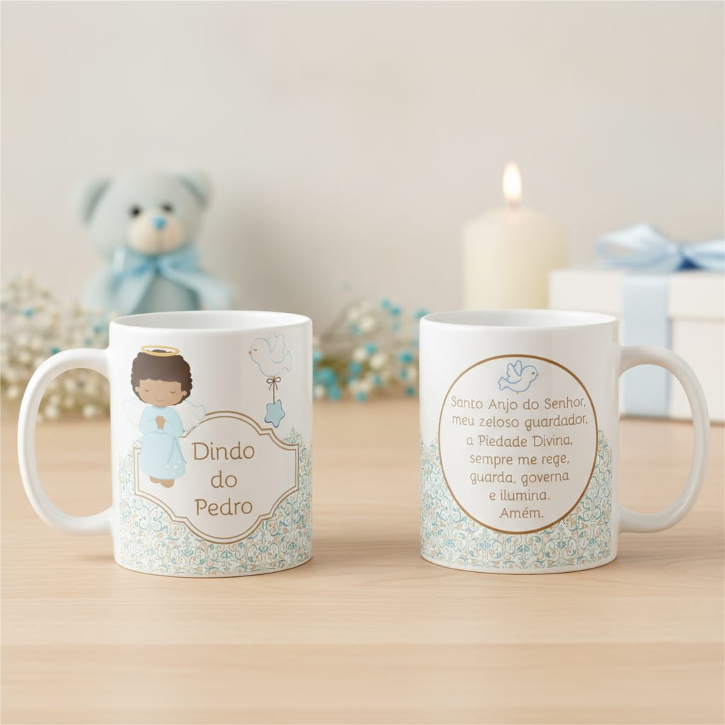Caneca Padrinho Batizado Presente Oração do Anjo da Guarda - Batizado (Padrinho)