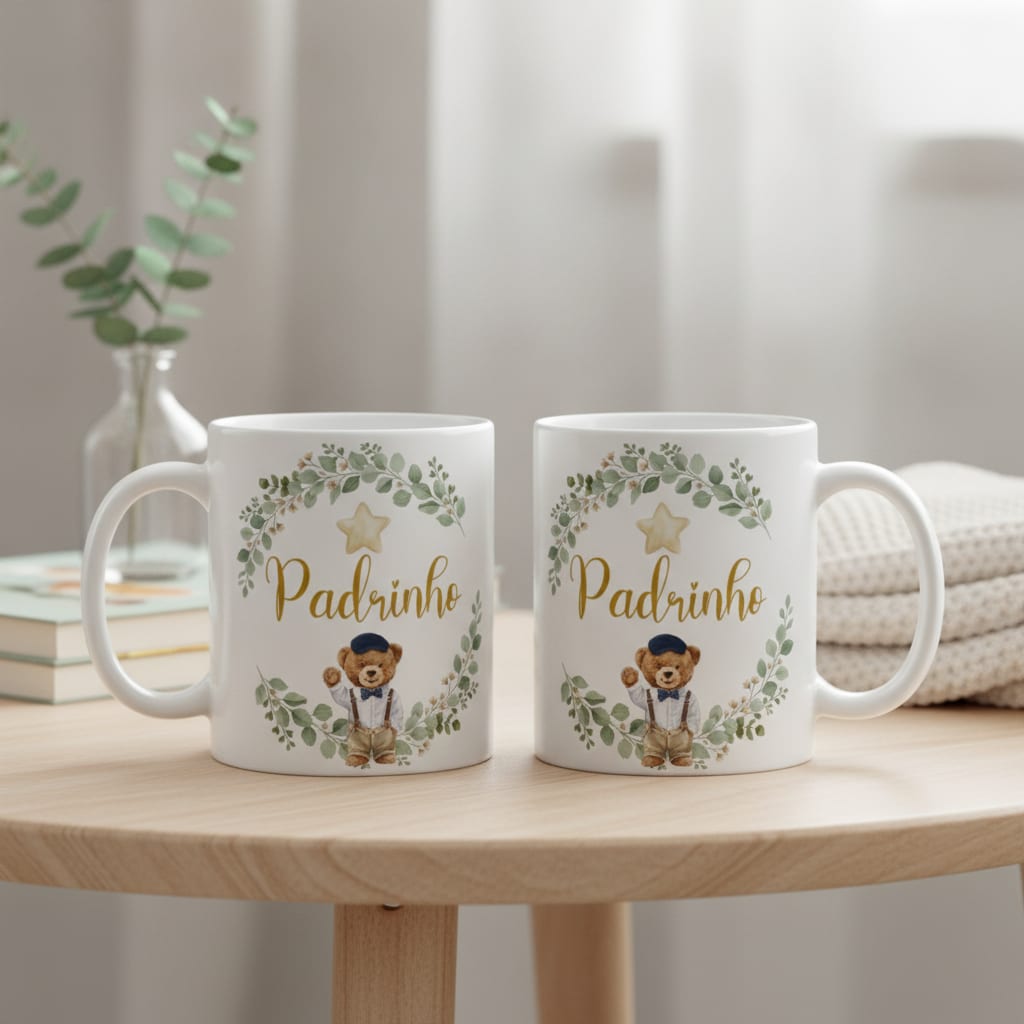 Caneca Padrinho Urso Príncipe Presente Família Cerâmica - Família (Padrinho)
