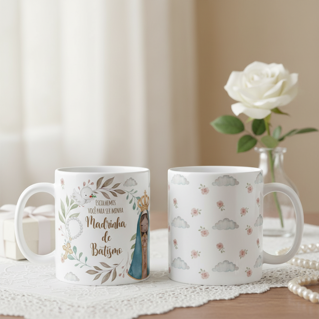 Caneca Padrinhos de Batismo Madrinha Presente Pronta Entrega - Batizado (Madrinha)