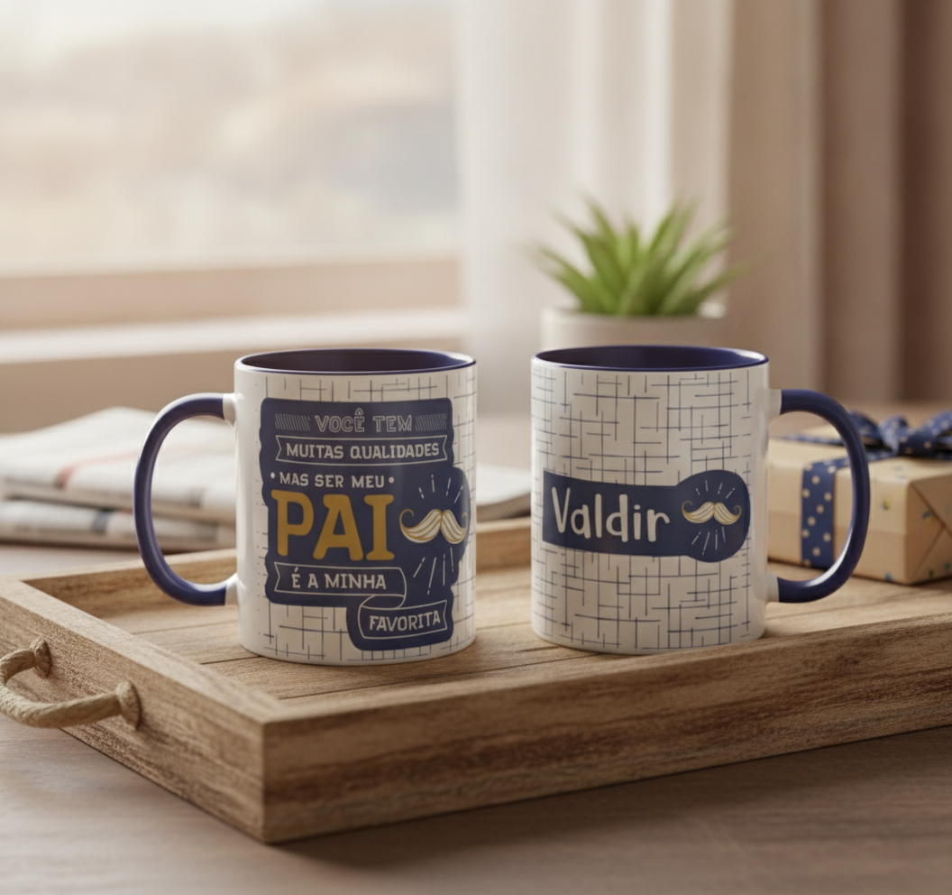 Caneca Pai Presente Engraçado Dia dos Pais com Nome Papai - Família (Pai)