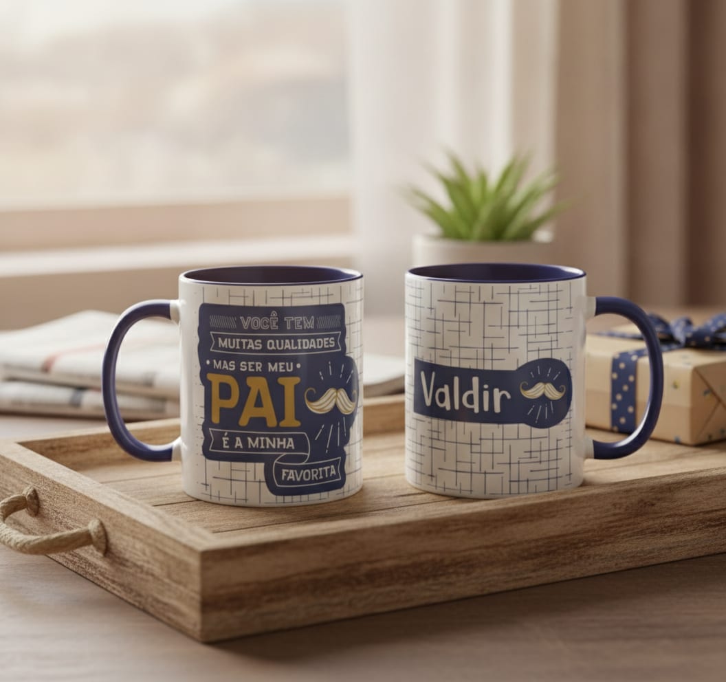 Caneca Pai Presente Engraçado Dia dos Pais com Nome Papai - Família (Pai)