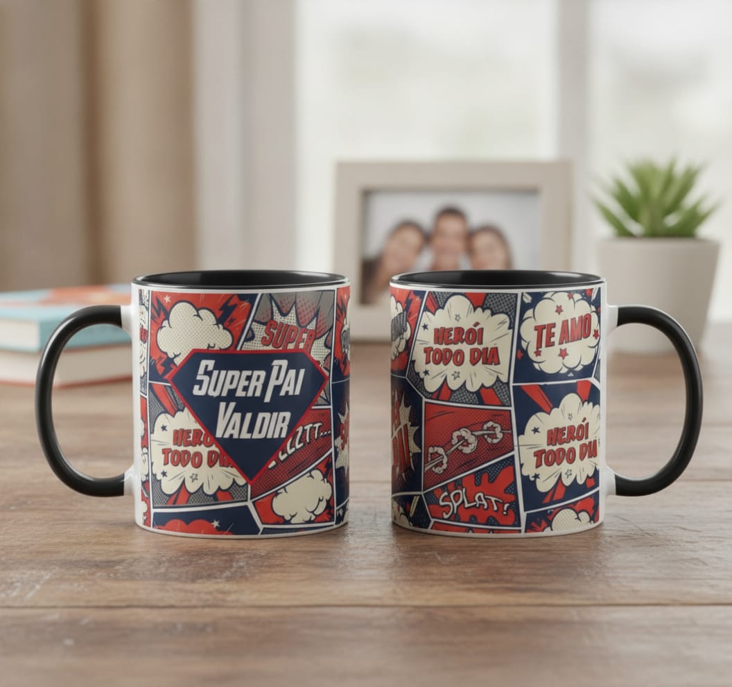 Caneca Pai Super Herói Presente Histórias em Quadrinhos - Família (Pai)