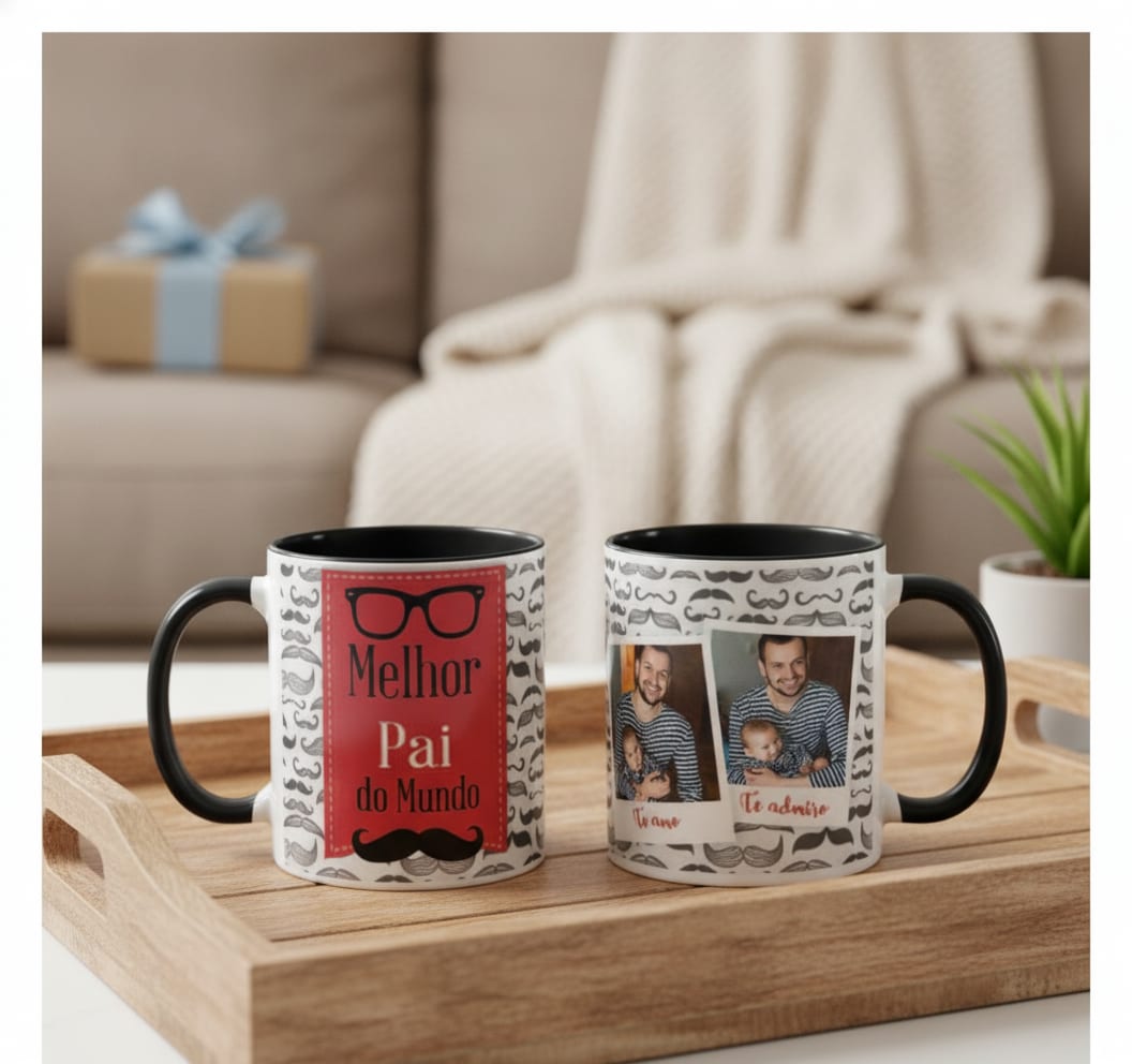 Caneca para Pai Café com Amor e Alegria, Presente com Foto - Família (Pai)