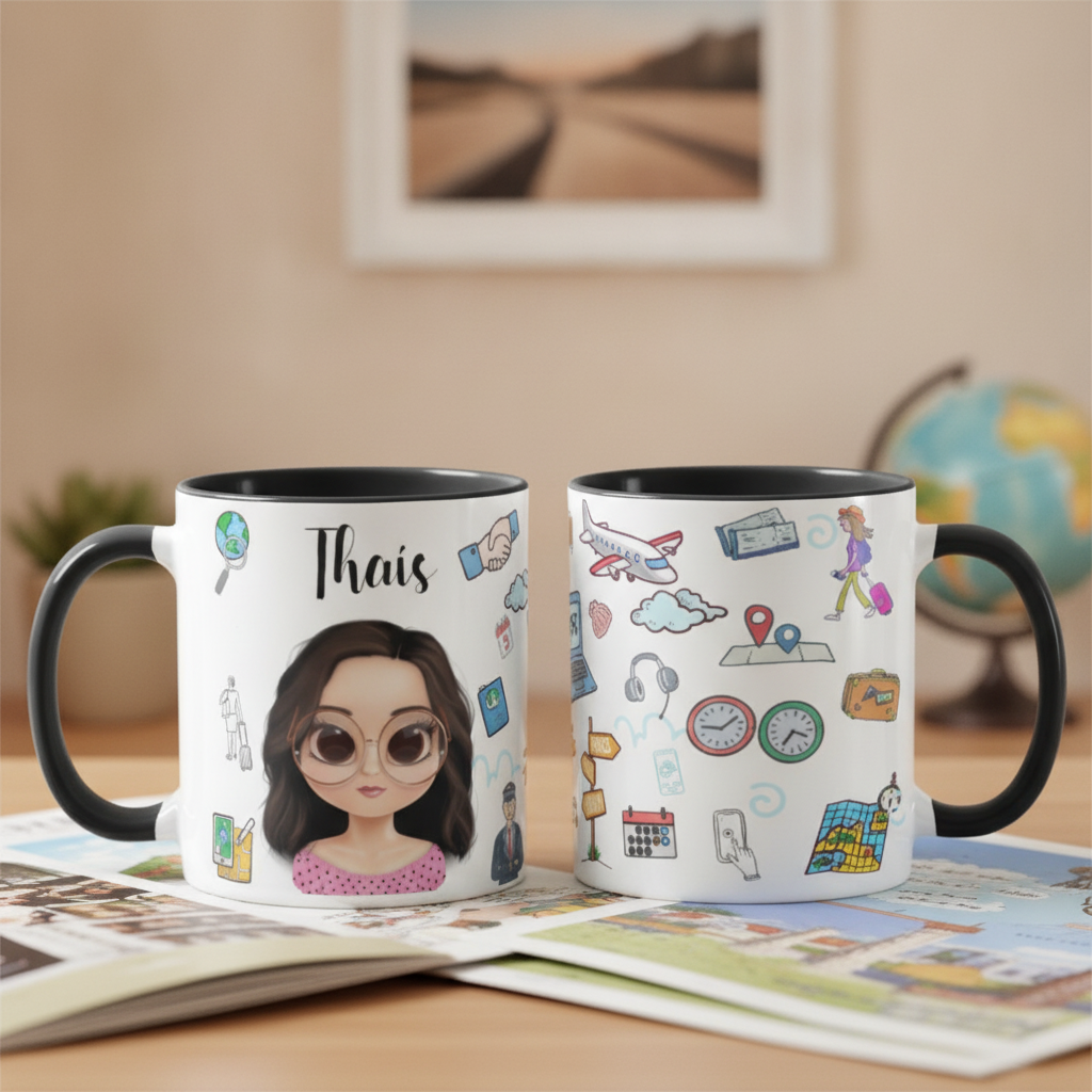 Caneca Personalizada Agência de Turismo Presente com Avatar - Profissões (Agência de Turismo com avatar)
