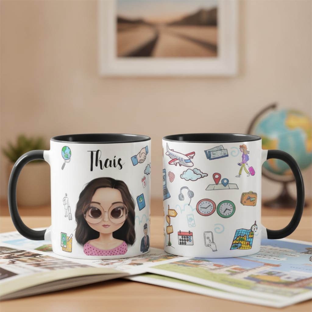 Caneca Personalizada Agência de Turismo Presente com Avatar - Profissões (Agência de Turismo com avatar)