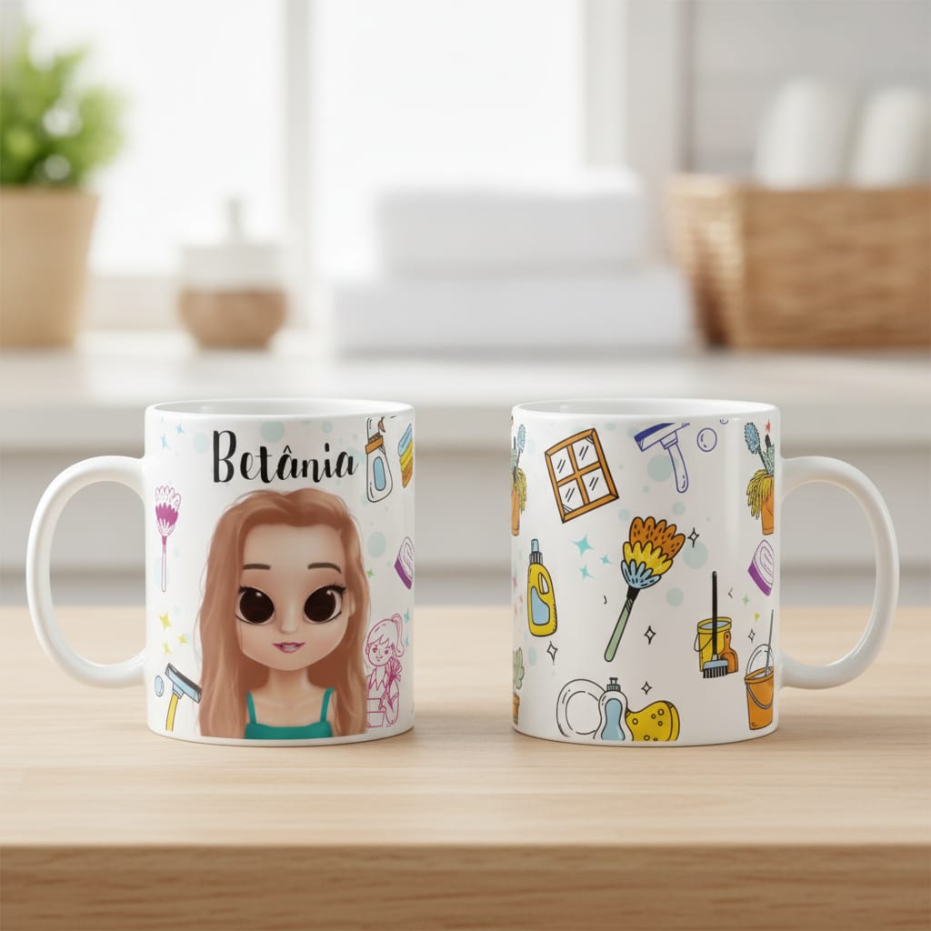 Caneca Personalizada Auxiliar de Limpeza Faxina com Avatar - Profissões (Limpeza)