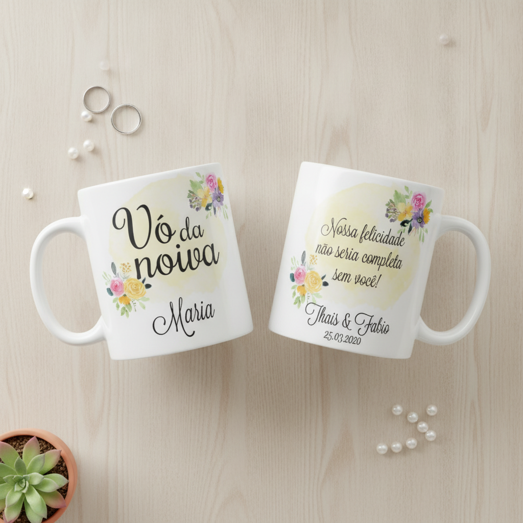 Caneca Personalizada Avó da Noiva Casamento Amarelo - Casamento (Noiva/Avó)