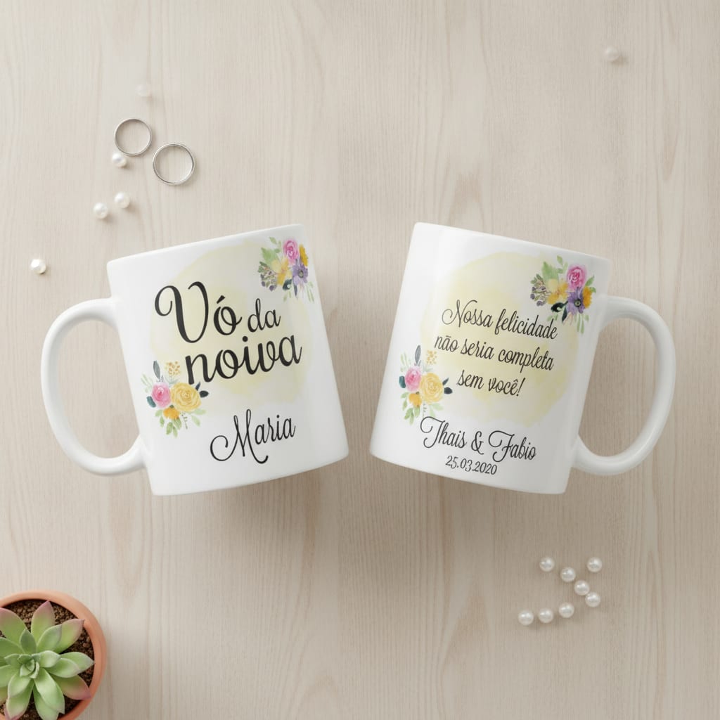 Caneca Personalizada Avó da Noiva Casamento Amarelo - Casamento (Noiva/Avó)