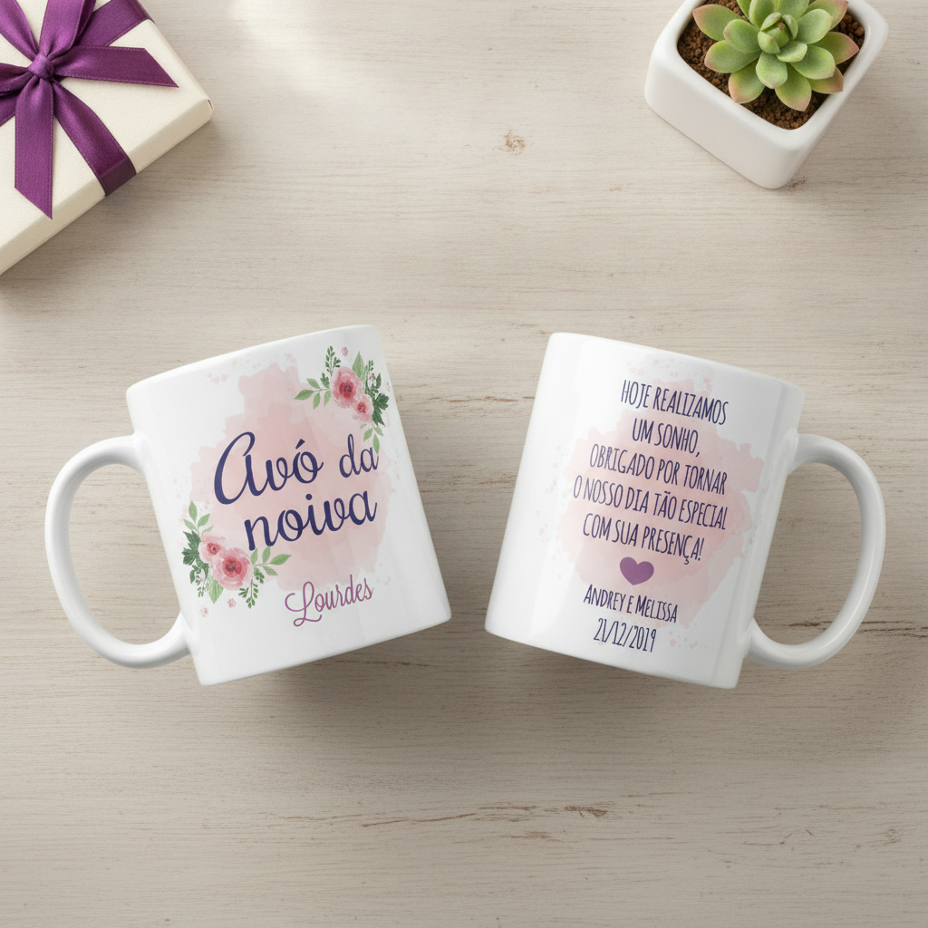 Caneca Personalizada Avô Da Noiva Lembrança Casamento Floral - Casamento (Avó)
