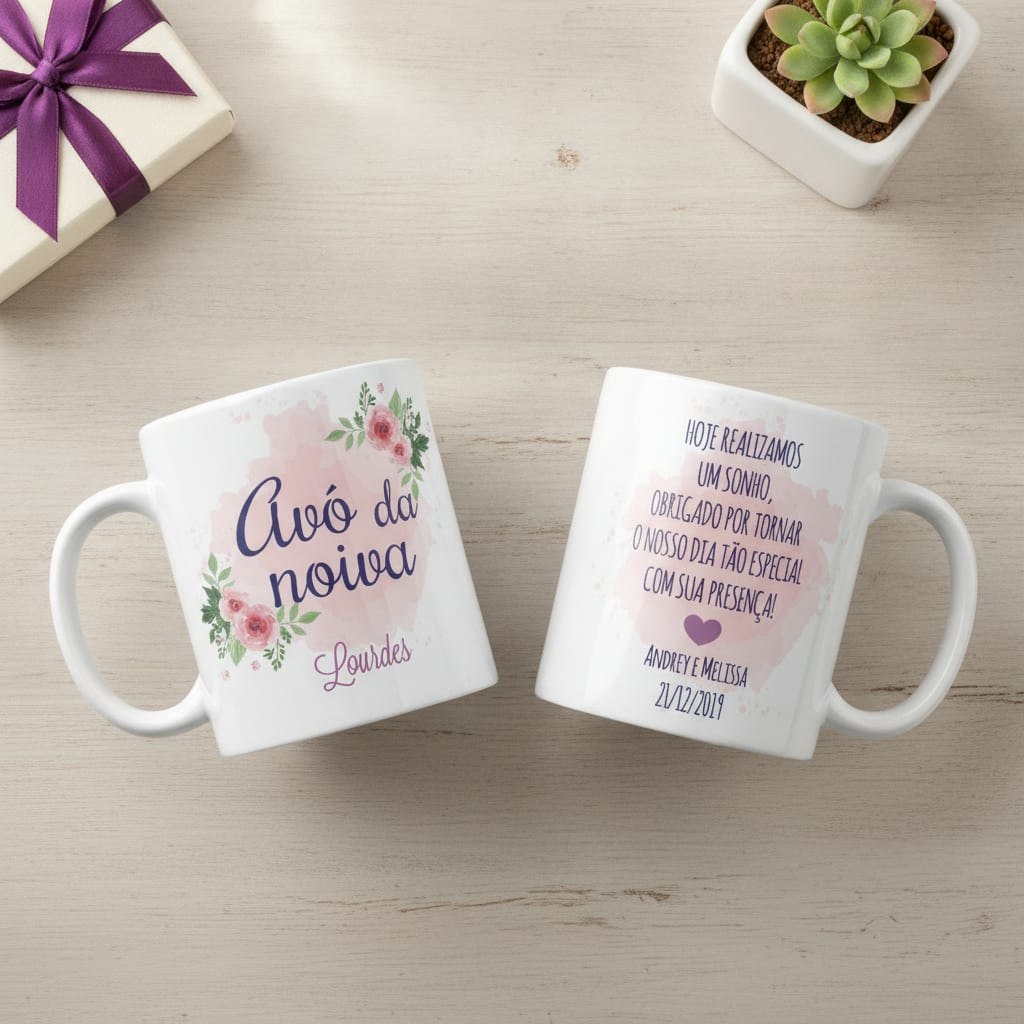 Caneca Personalizada Avô Da Noiva Lembrança Casamento Floral - Casamento (Avó)