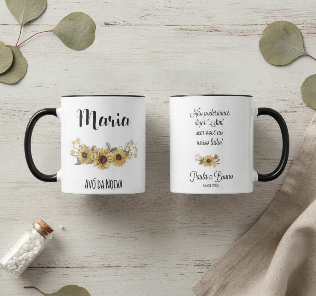 Caneca Personalizada Avó da Noiva Lembrança Girasol - Casamento (Avó/Noiva)