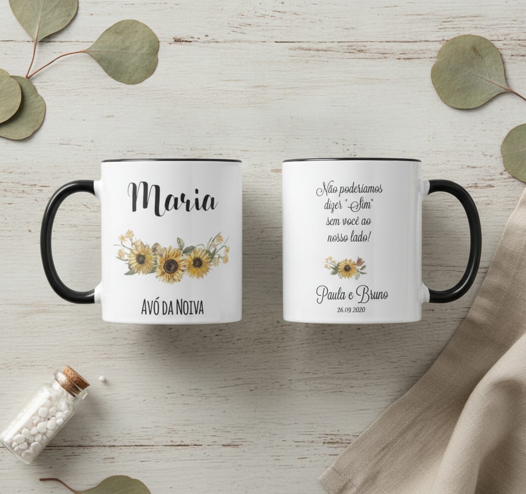 Caneca Personalizada Avó da Noiva Lembrança Girasol - Casamento (Avó/Noiva)
