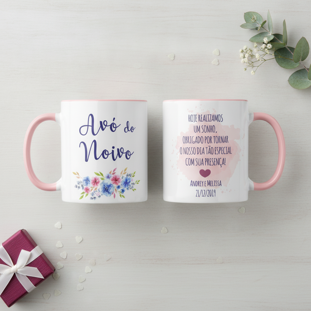Caneca Personalizada Avó do Noivo Casamento Azul - Casamento (Noivo/Avó)