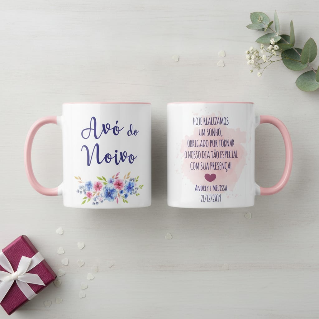 Caneca Personalizada Avó do Noivo Casamento Azul - Casamento (Noivo/Avó)