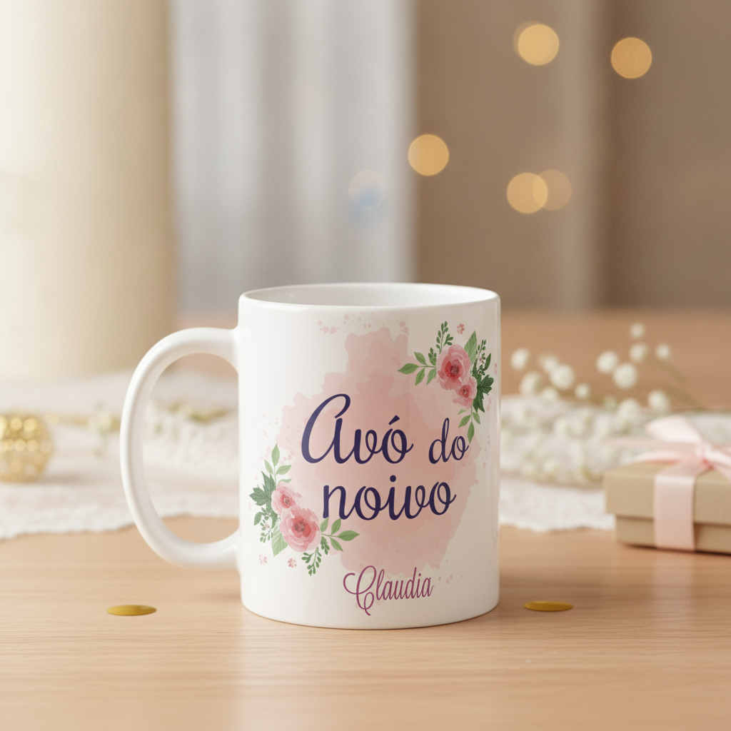 Caneca personalizada avo do noivo casamento floral - Casamento (Noivo)