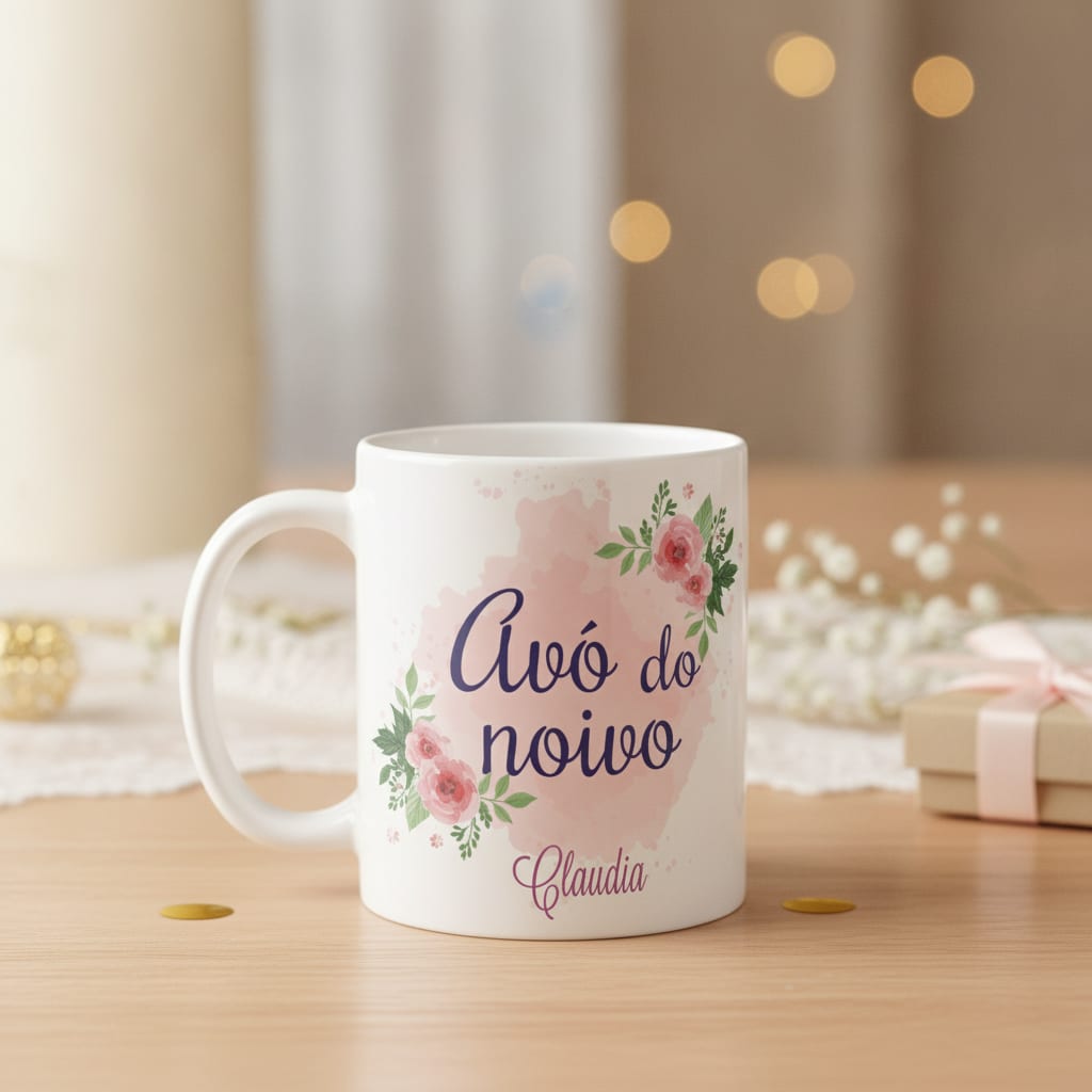 Caneca personalizada avo do noivo casamento floral - Casamento (Noivo)