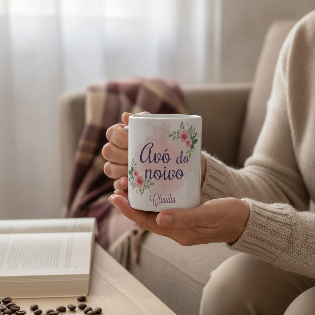 Caneca personalizada avo do noivo casamento floral