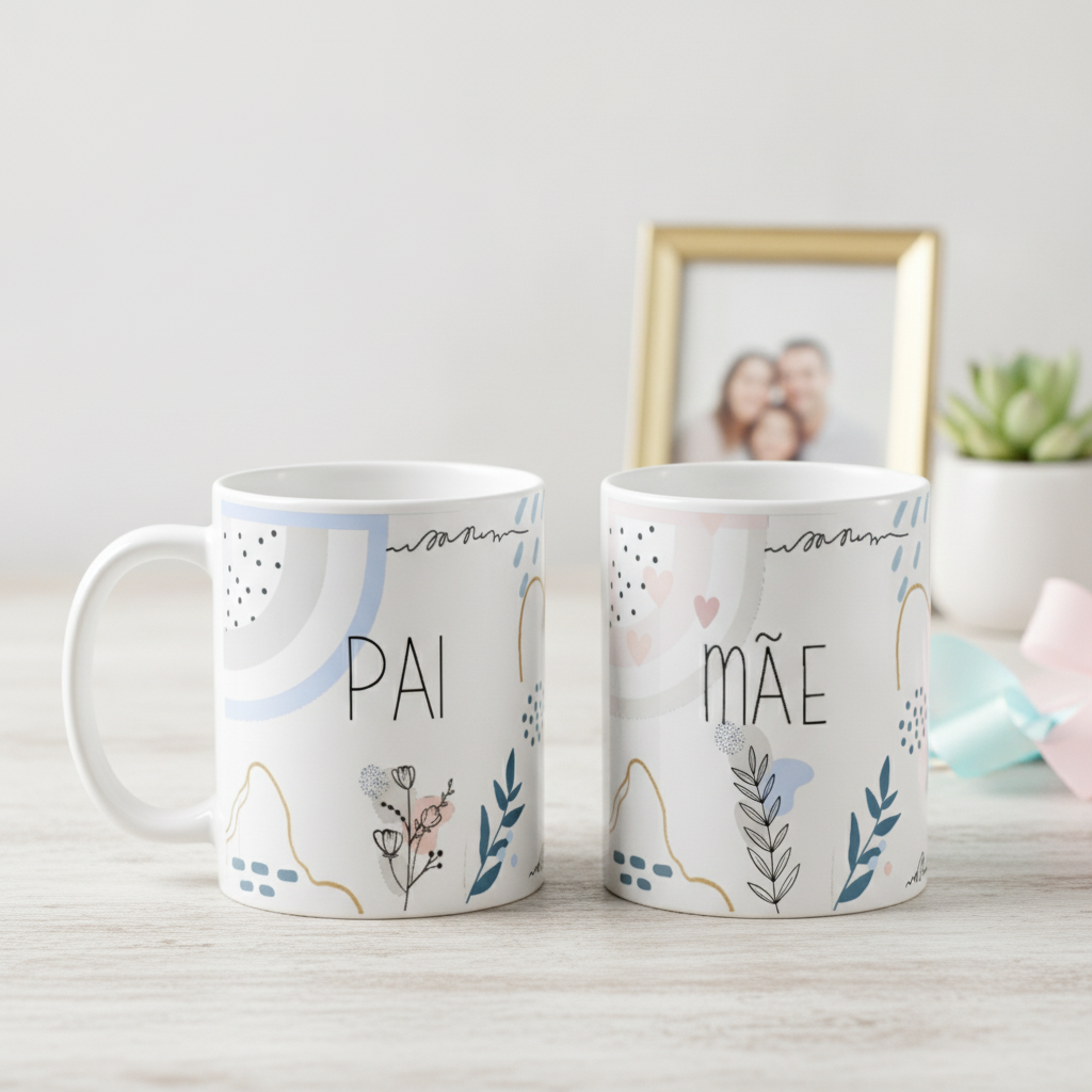 Caneca Personalizada Cerâmica Especial Minimalista Pai e Mãe - Família (Pai/ Mãe)