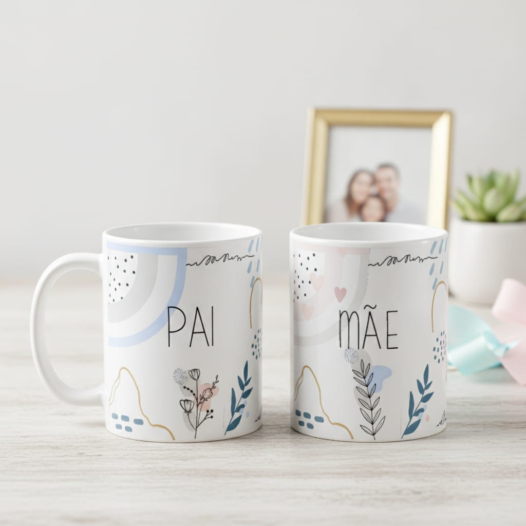 Caneca Personalizada Cerâmica Especial Minimalista Pai e Mãe - Família (Pai e Mãe)