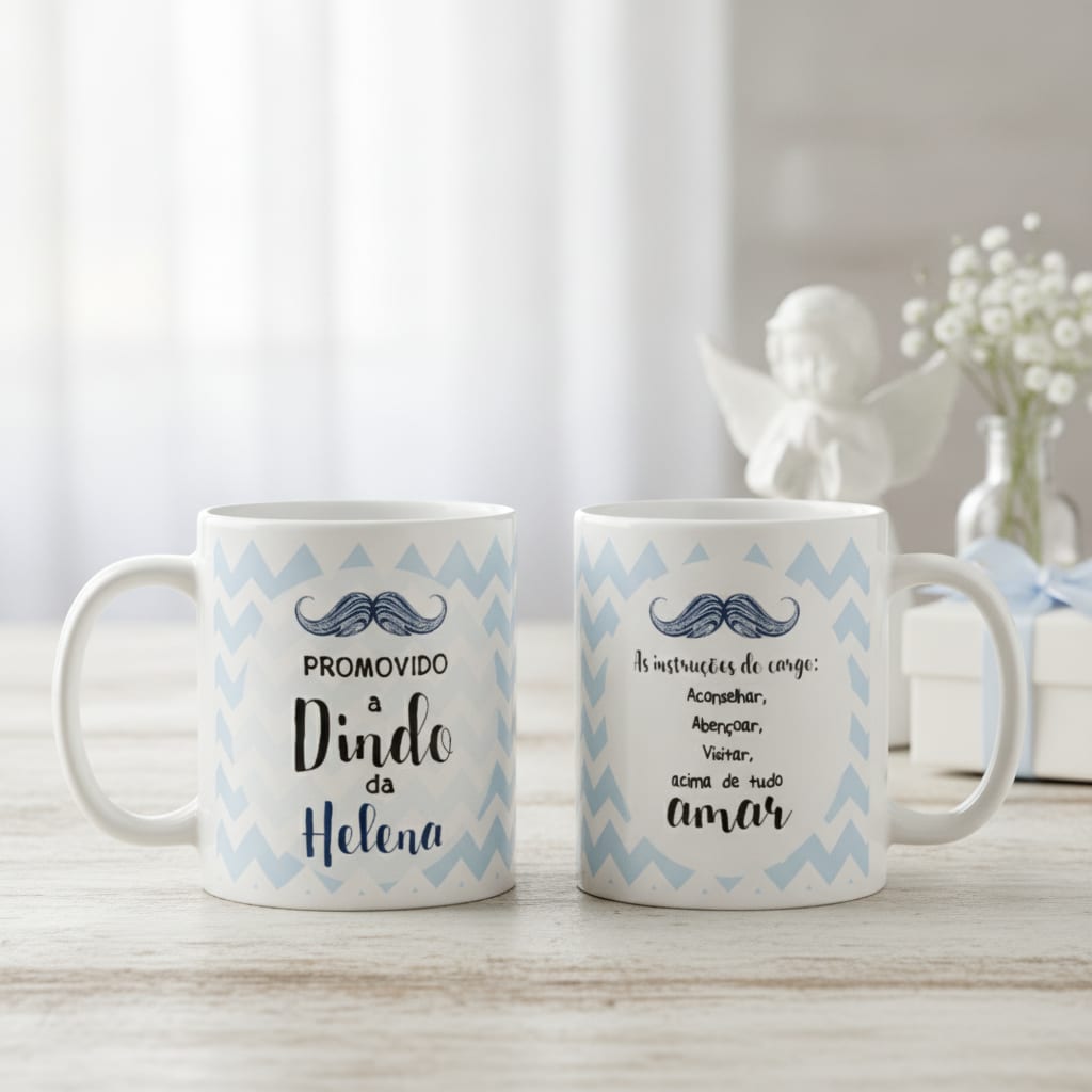 Caneca Personalizada com Nome Convite Dindo de Batismo - Batizado (Padrinho)