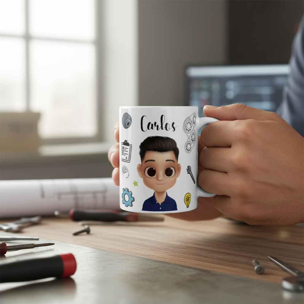 Caneca Personalizada com o Nome e Avatar Engenharia Mecânica