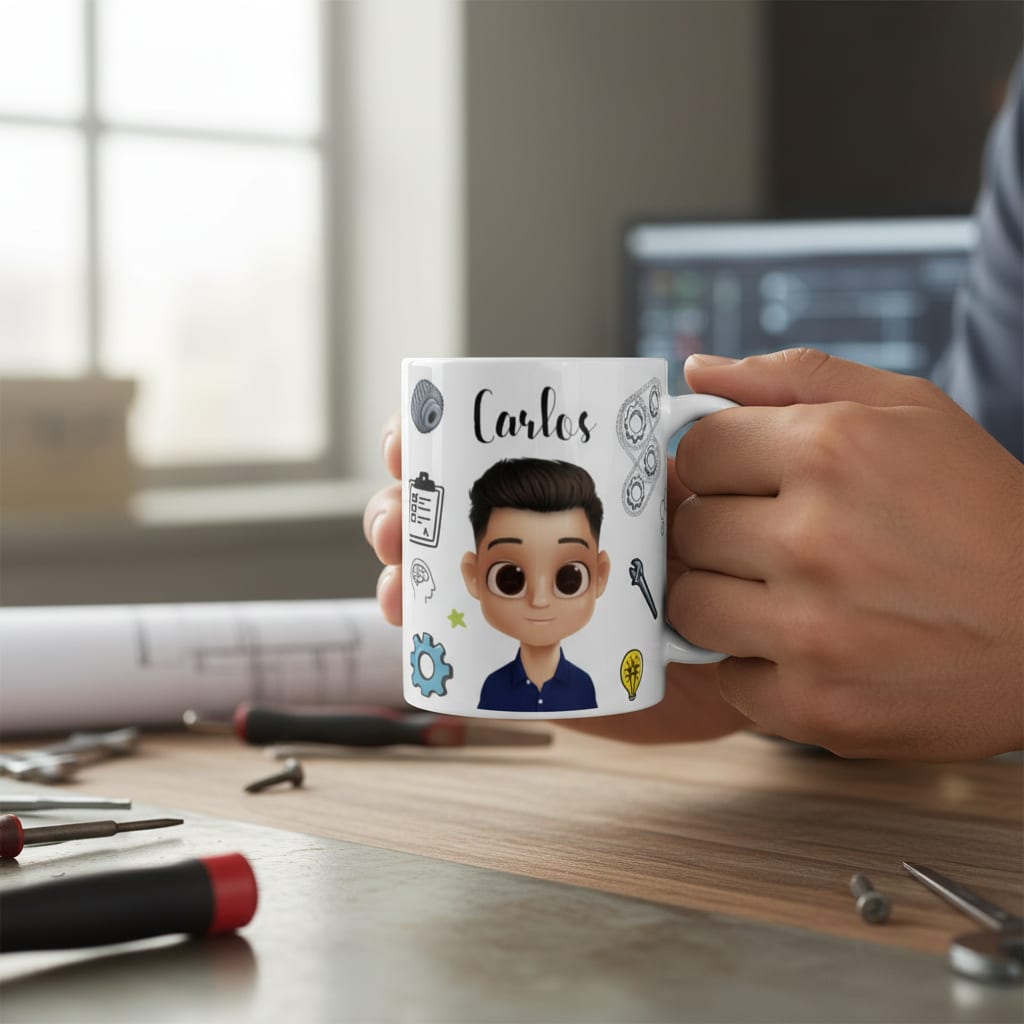 Caneca Personalizada com o Nome e Avatar Engenharia Mecânica