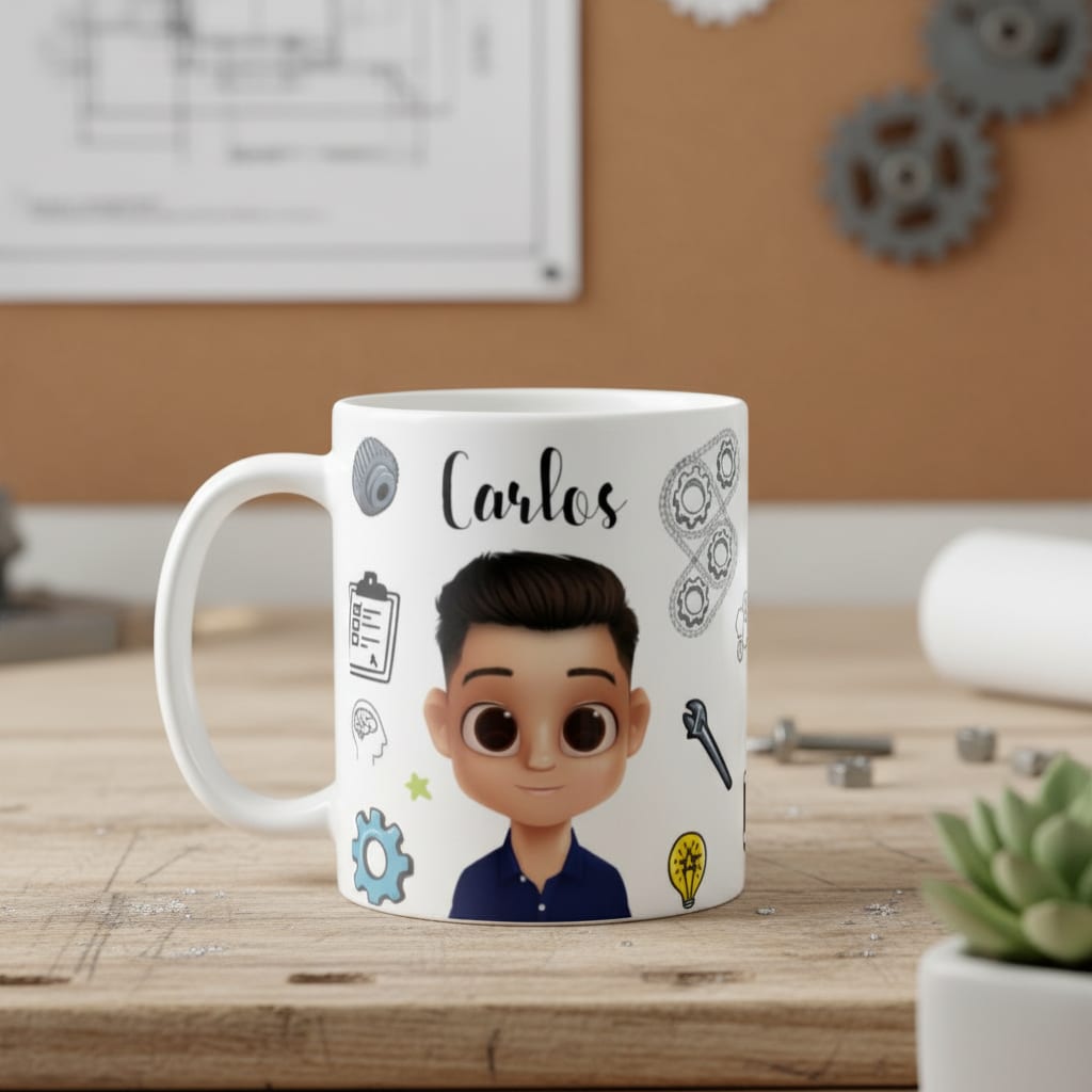 Caneca Personalizada com o Nome e Avatar Engenharia Mecânica