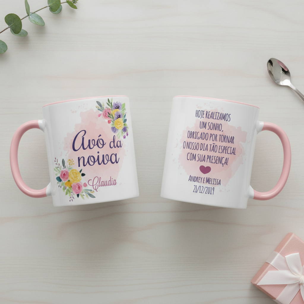 Caneca Personalizada Criativa Avó da Noiva Casamento Floral - Casamento (Noiva/Avó)