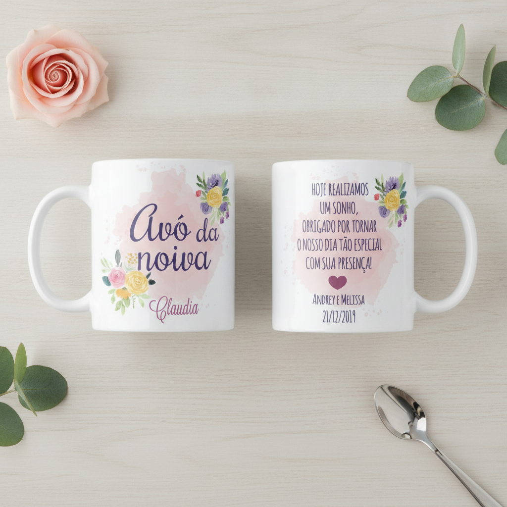 Caneca Personalizada Criativa Avó da Noiva Casamento Floral - Casamento (Noiva/Avó)