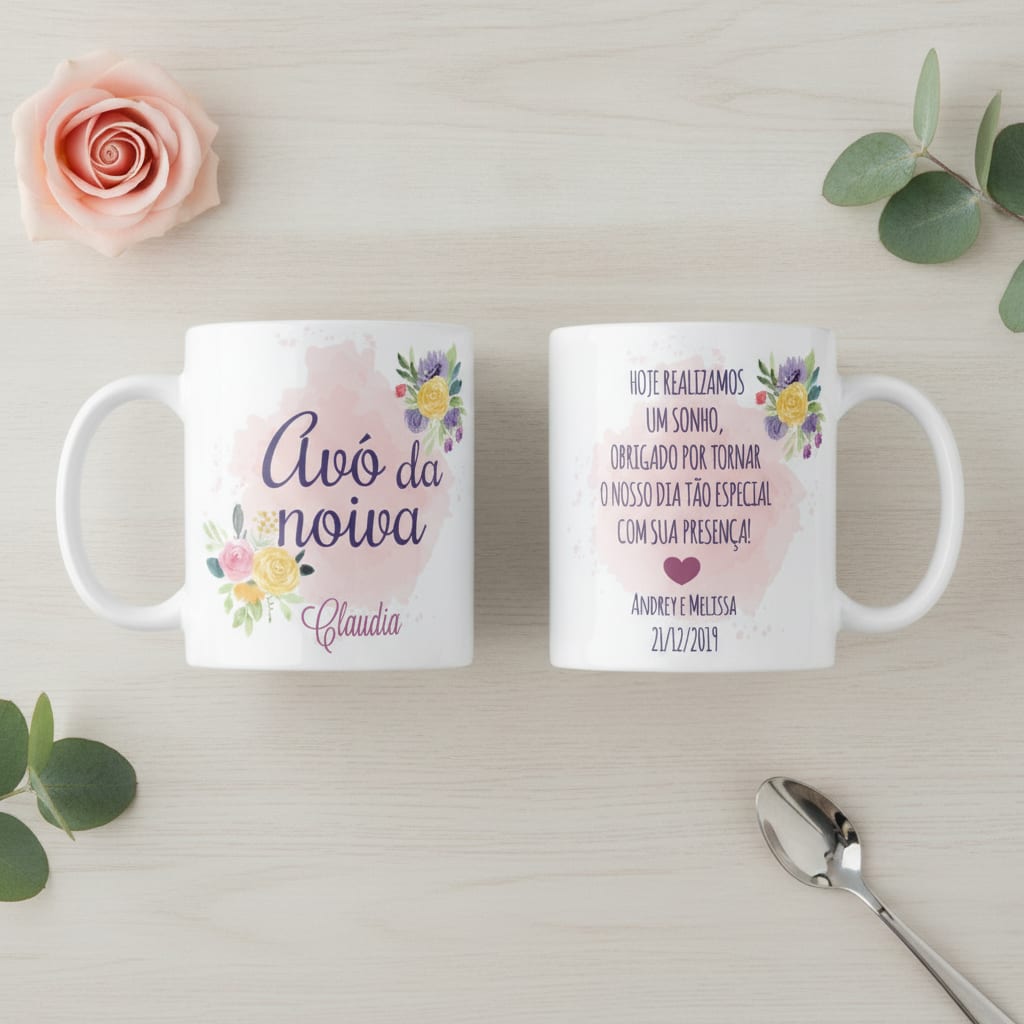 Caneca Personalizada Criativa Avó da Noiva Casamento Floral - Casamento (Noiva/Avó)