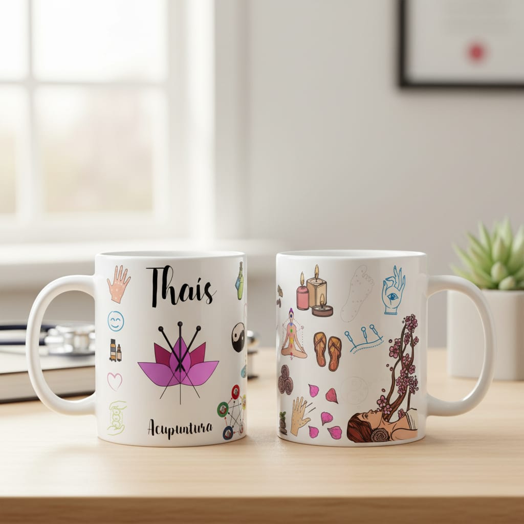 Caneca Personalizada Criativa de Acupuntura com Nome Branca - Profissões (Médico(a))