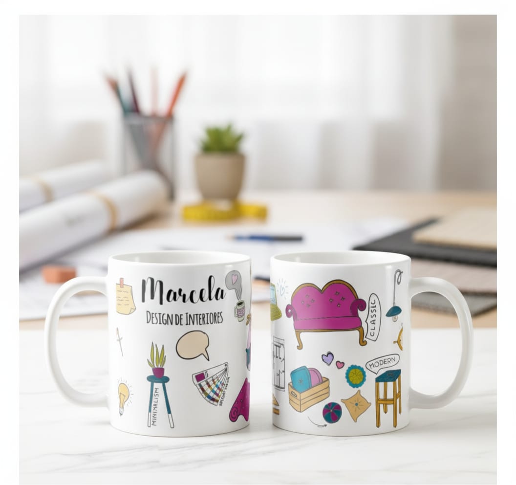 Caneca Personalizada Criativa Design de Interiores com Nome - Profissões (Designer de Interiores)