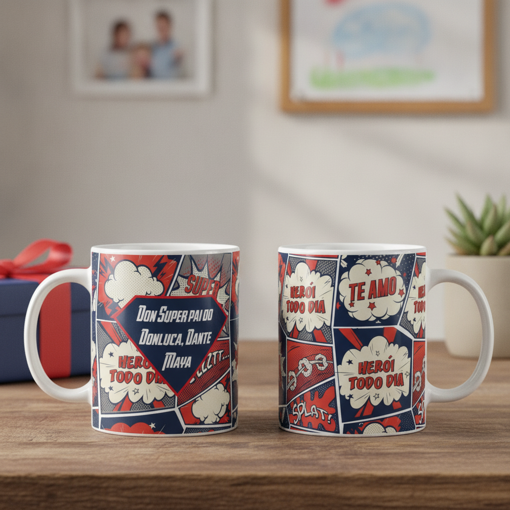 Caneca Personalizada Criativa Papai Herói Todos os Dias - Família (Pai)