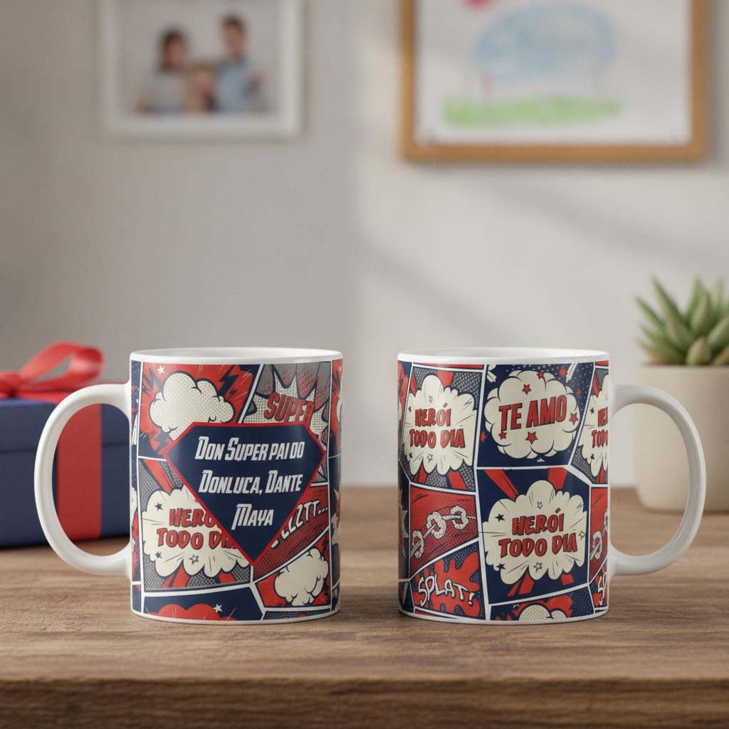 Caneca Personalizada Criativa Papai Herói Todos os Dias - Família (Pai)